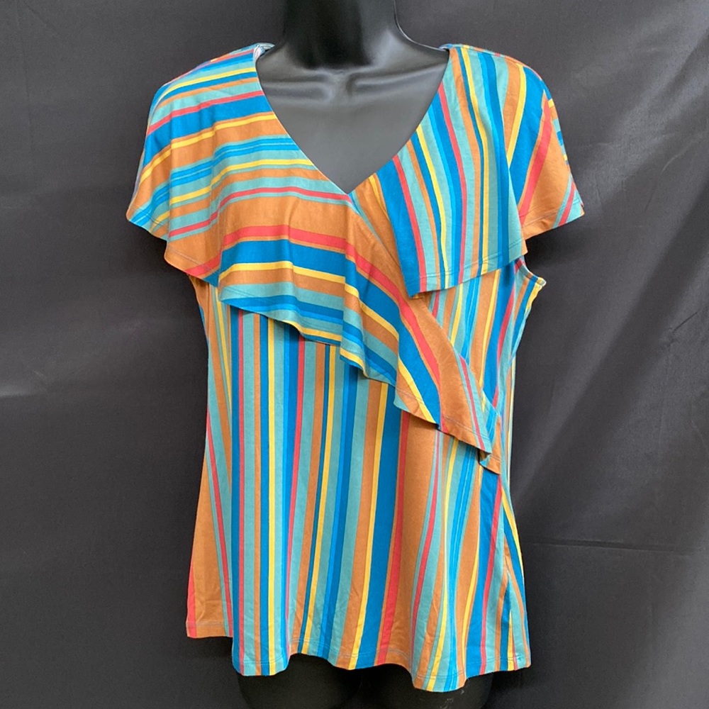 Soft Surroundings multi-striped short sleeved shirt